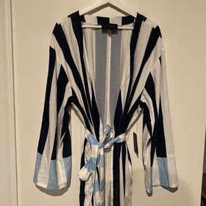 ELOQUII DUSTER STRIPED Blue and white comes with matching belt